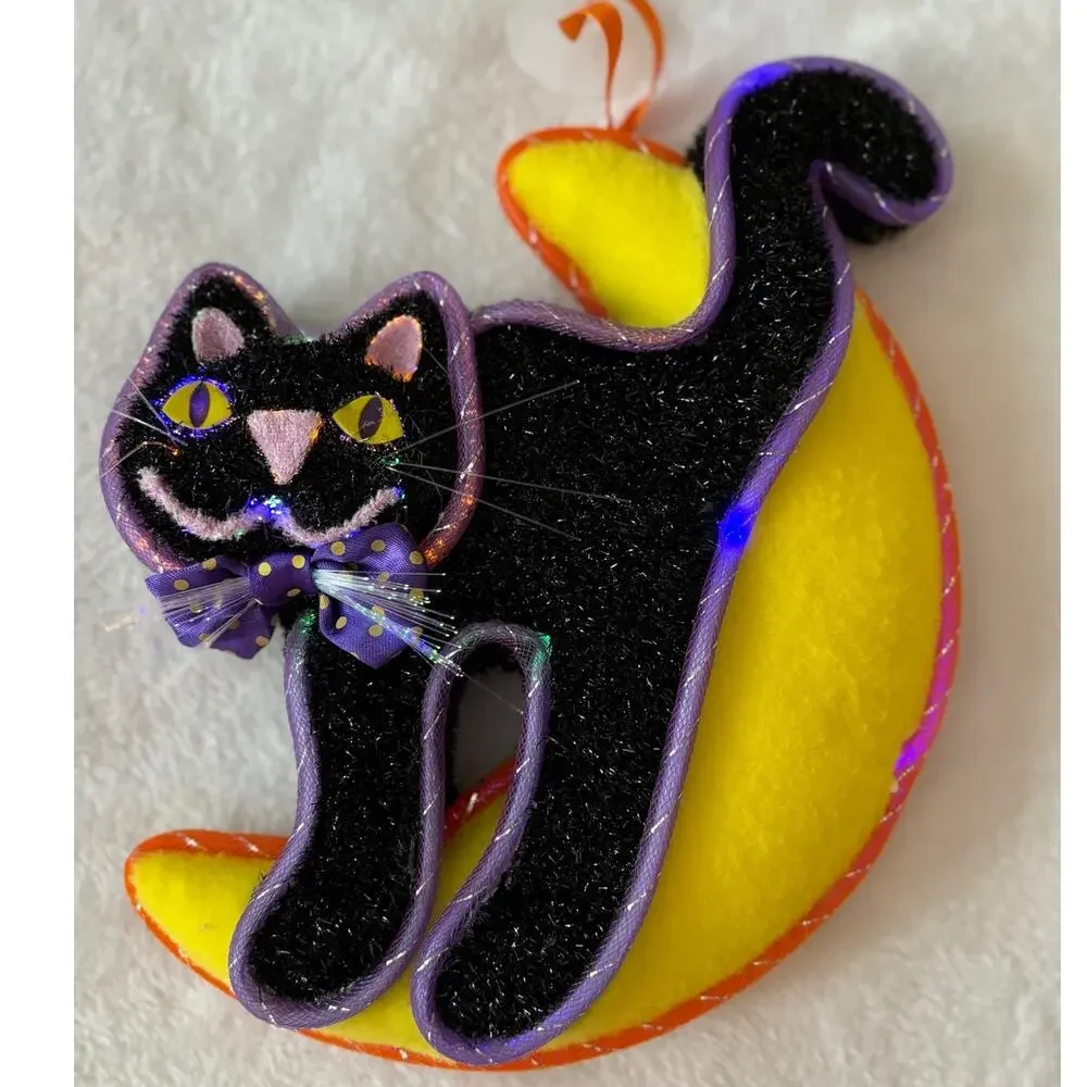 Avon Halloween Glowing Fiber Optic‎ Color Changing Cat on Moon Vintage 2004